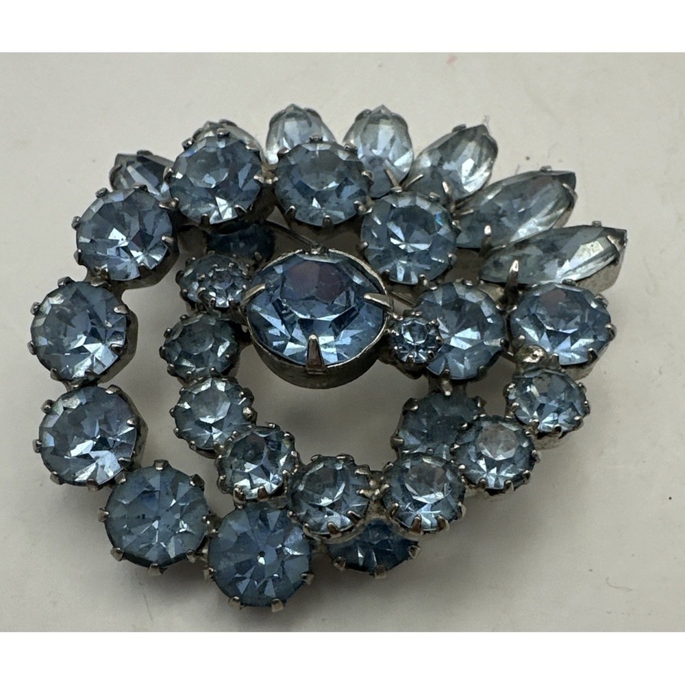 Weiss Rhinestone Brooch Aqua Blue Signed Vintage 2"
